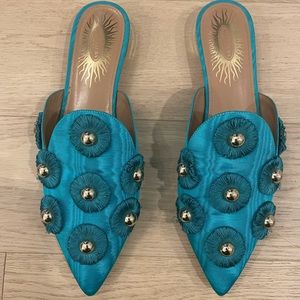Aquazzura flats turquoise and gold, size 38 EU